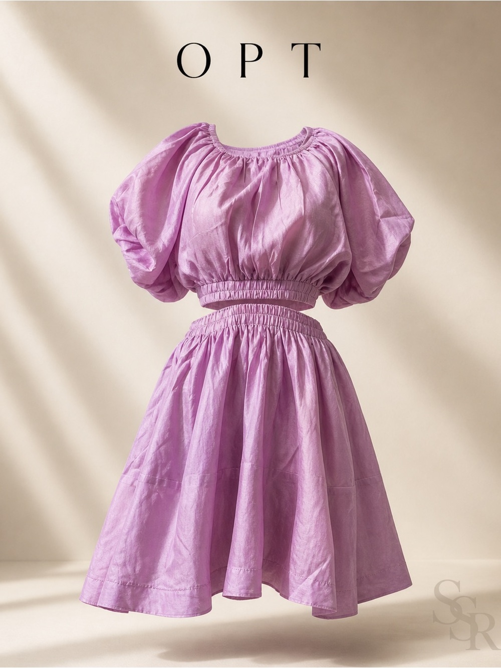 NWT o.p.t Ida Puff Sleeve Cutout Mini Dress Lilac Tencel Size L | Cottagecore Fa